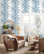 LN40632 palm leaf textured vinyl wallpaper living room from the Coastal Haven collection by Lillian August