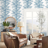 LN40632 palm leaf textured vinyl wallpaper living room from the Coastal Haven collection by Lillian August