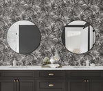 LN40700 tossed palm embossed vinyl wallpaper bathroom from Lillian August