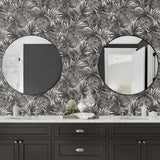 LN40700 tossed palm embossed vinyl wallpaper bathroom from Lillian August