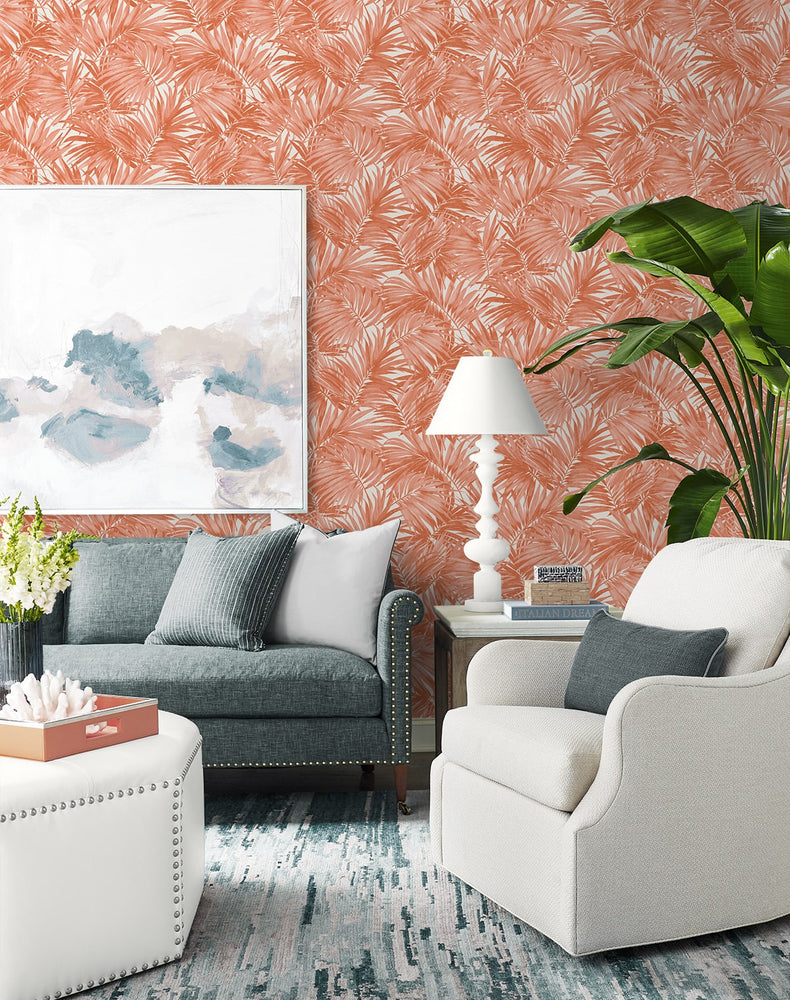 LN40706 tossed palm embossed vinyl wallpaper living room from Lillian August
