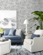 LN40708 tossed palm embossed vinyl wallpaper living room from Lillian August