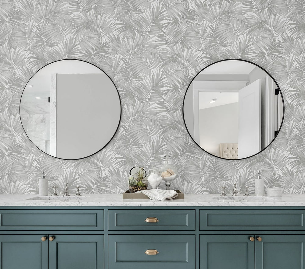 LN40708 tossed palm embossed vinyl wallpaper bathroom from Lillian August