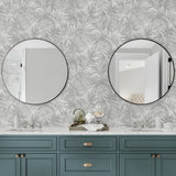 LN40708 tossed palm embossed vinyl wallpaper bathroom from Lillian August