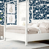 LN40902 bird toile vinyl wallpaper bedroom from the Coastal Haven collection by Lillian August