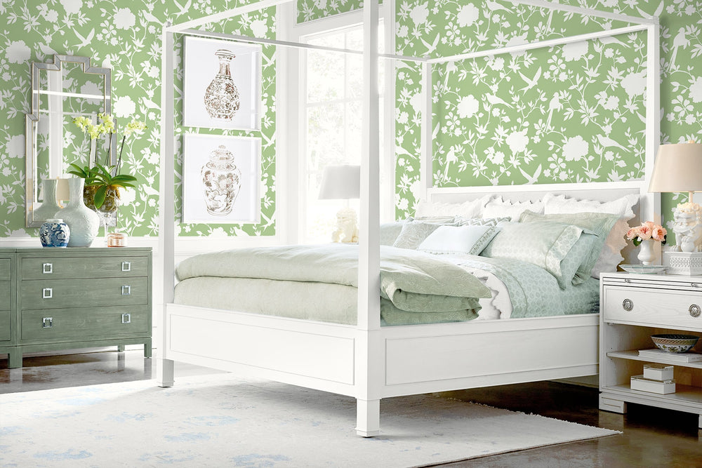 LN40904 bird toile vinyl wallpaper bedroom from the Coastal Haven collection by Lillian August