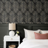 MB30000 palm leaf wallpaper bedroom from the Beach House collection by Seabrook Designs