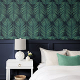 MB30004 palm leaf wallpaper bedroom from the Beach House collection by Seabrook Designs