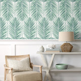 MB30014 palm leaf wallpaper living room from the Beach House collection by Seabrook Designs