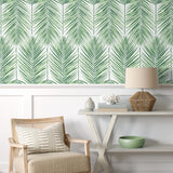 MB30034 palm leaf wallpaper living room from the Beach House collection by Seabrook Designs