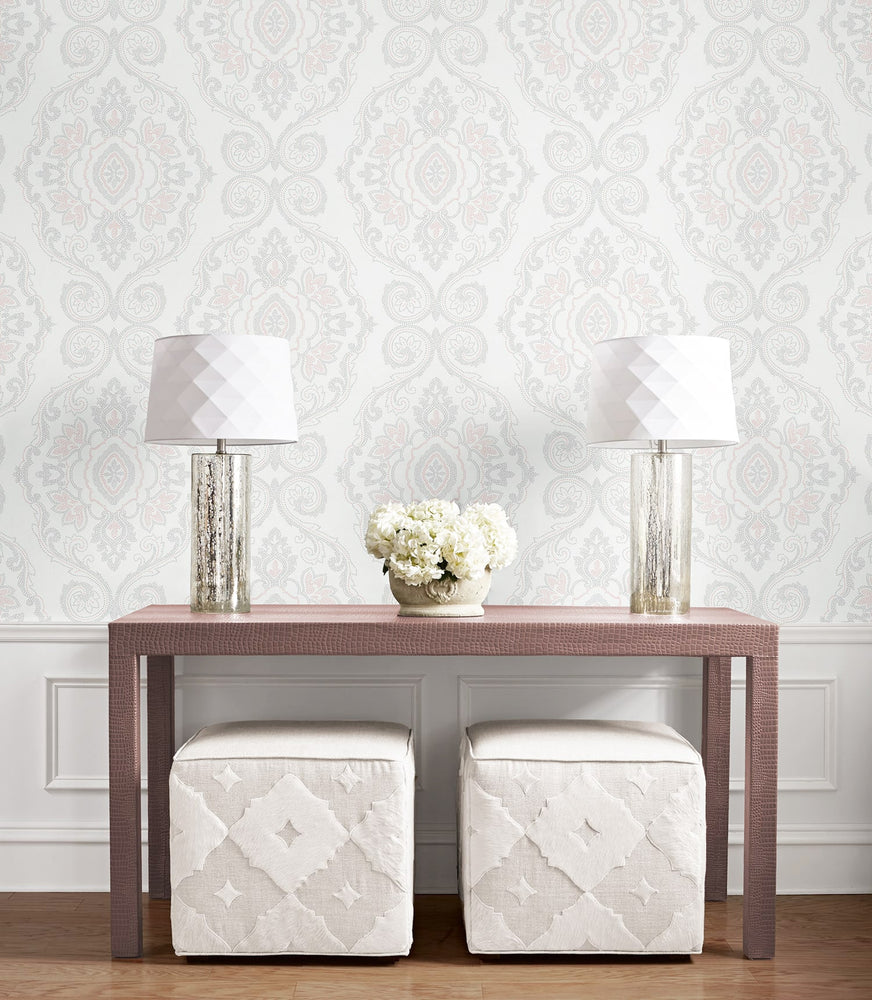 MB30301 pink nautical damask coastal wallpaper decor from the Beach House collection by Seabrook Designs