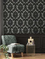 Damask grey wallpaper living room from Say Decor