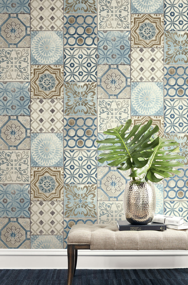 RN71402 Nevaeh faux moroccan tile wallpaper decor from Say Decor