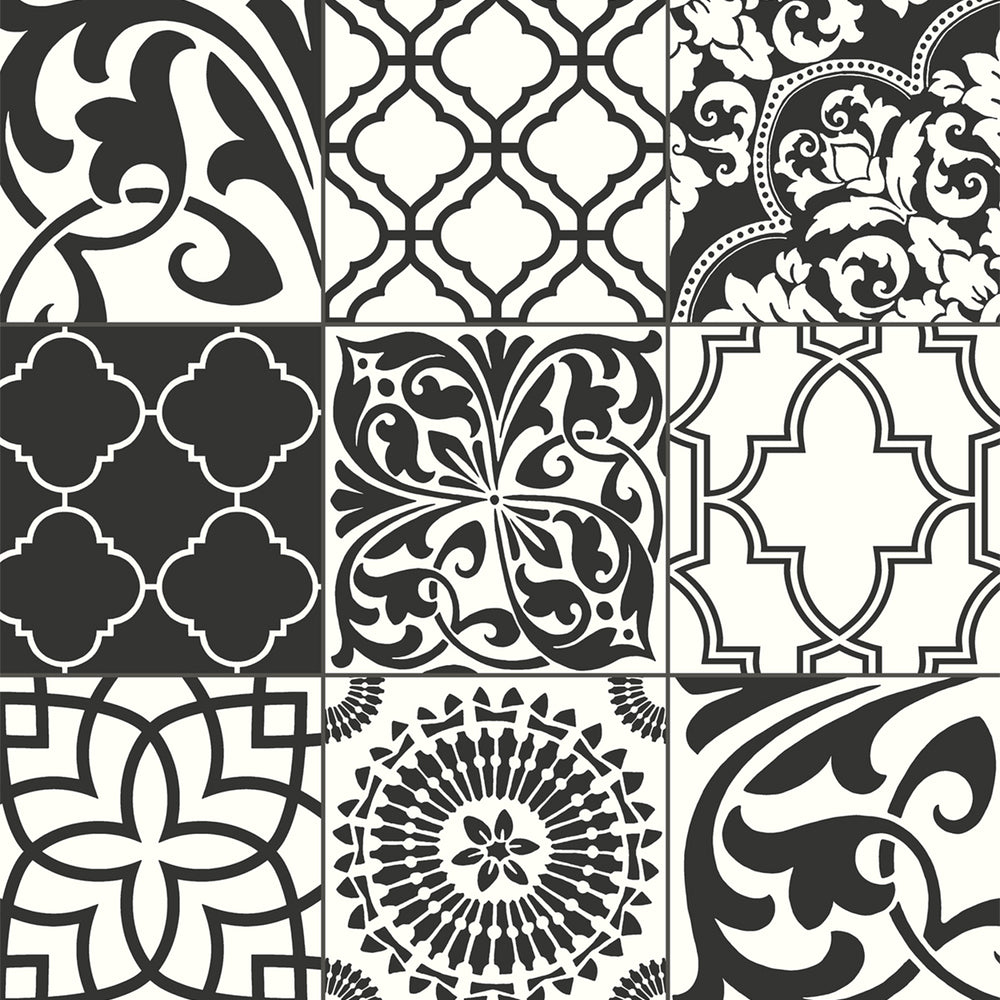 NW30300 peel and stick black moroccan tile removable wallpaper by NextWall