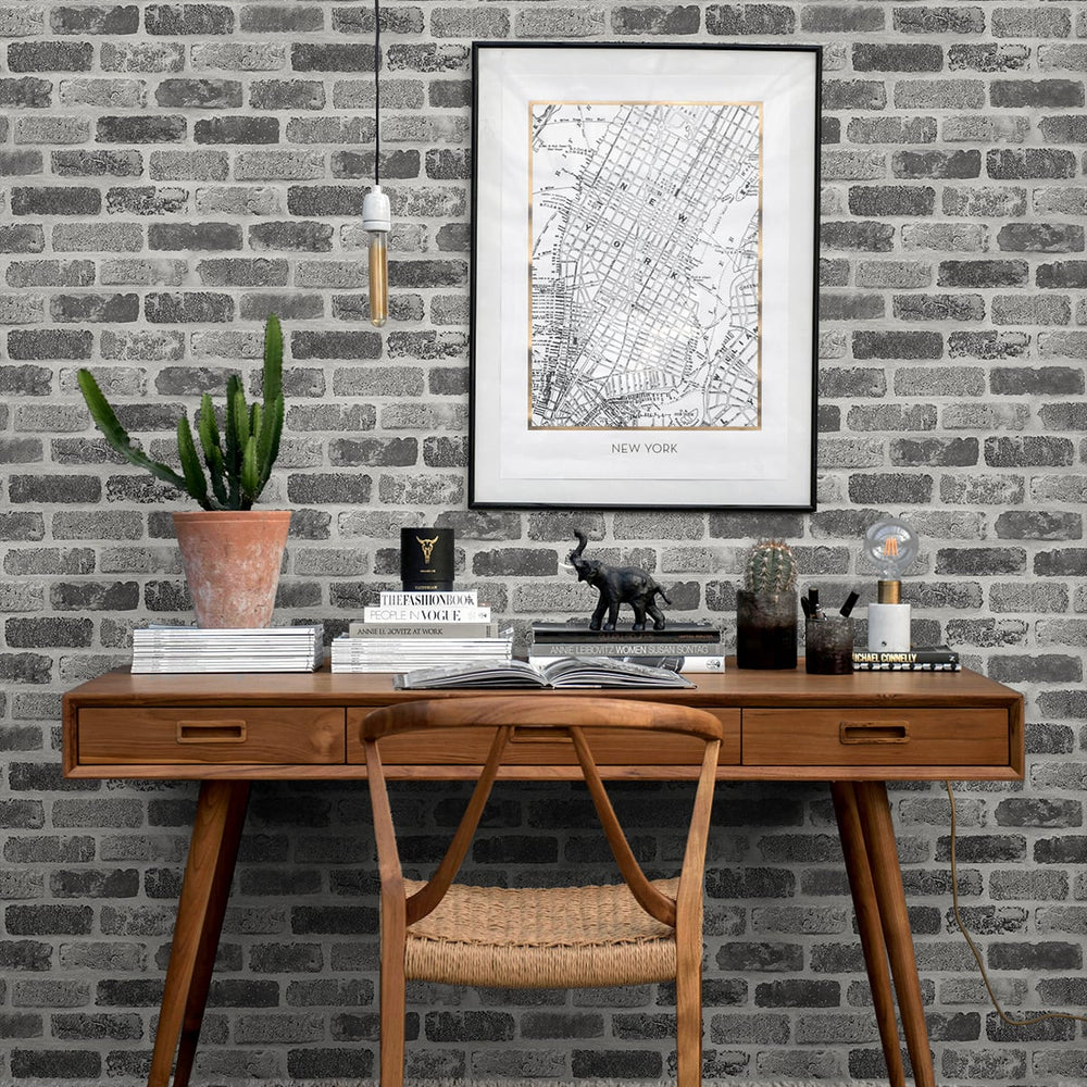 
                  
                    NW30510 grey faux brick peel and stick removable wallpaper office from NextWall
                  
                