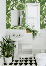 Peel and stick tropical leaf removable wallpaper bathroom NW31300 by NextWall