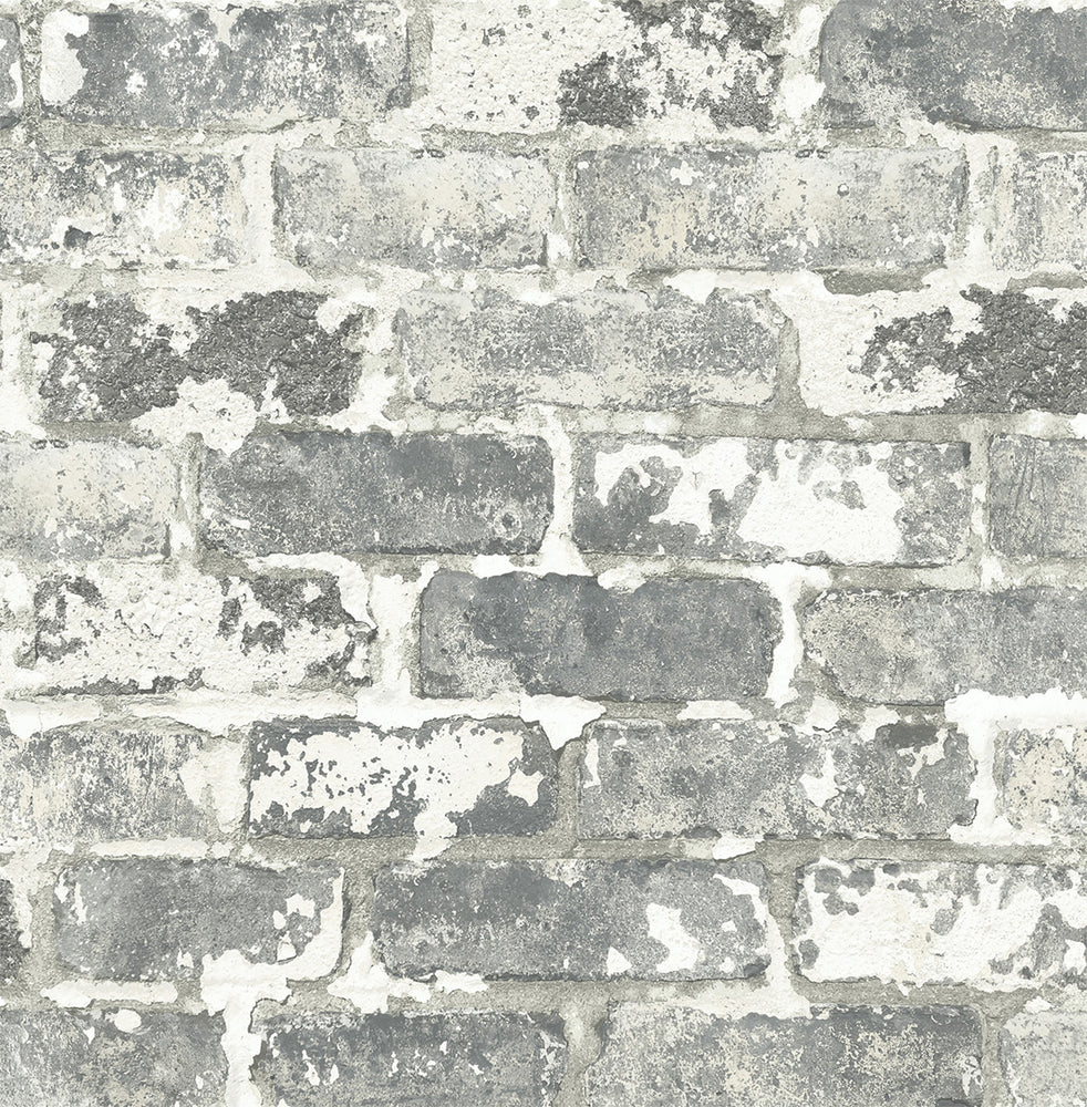 NW32308 peel and stick industrial gray brick wallpaper by NextWall