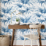 NW32502 tropical palm leaf peel and stick removable wallpaper desk by NextWall