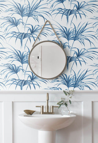 NW32502 tropical palm leaf peel and stick removable wallpaper bathroom by NextWall