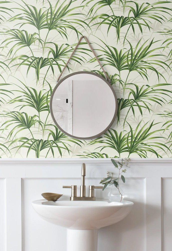 NW32504 tropical palm leaf peel and stick removable wallpaper bathroom by NextWall