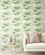 NW32504 tropical palm leaf peel and stick removable wallpaper living room by NextWall
