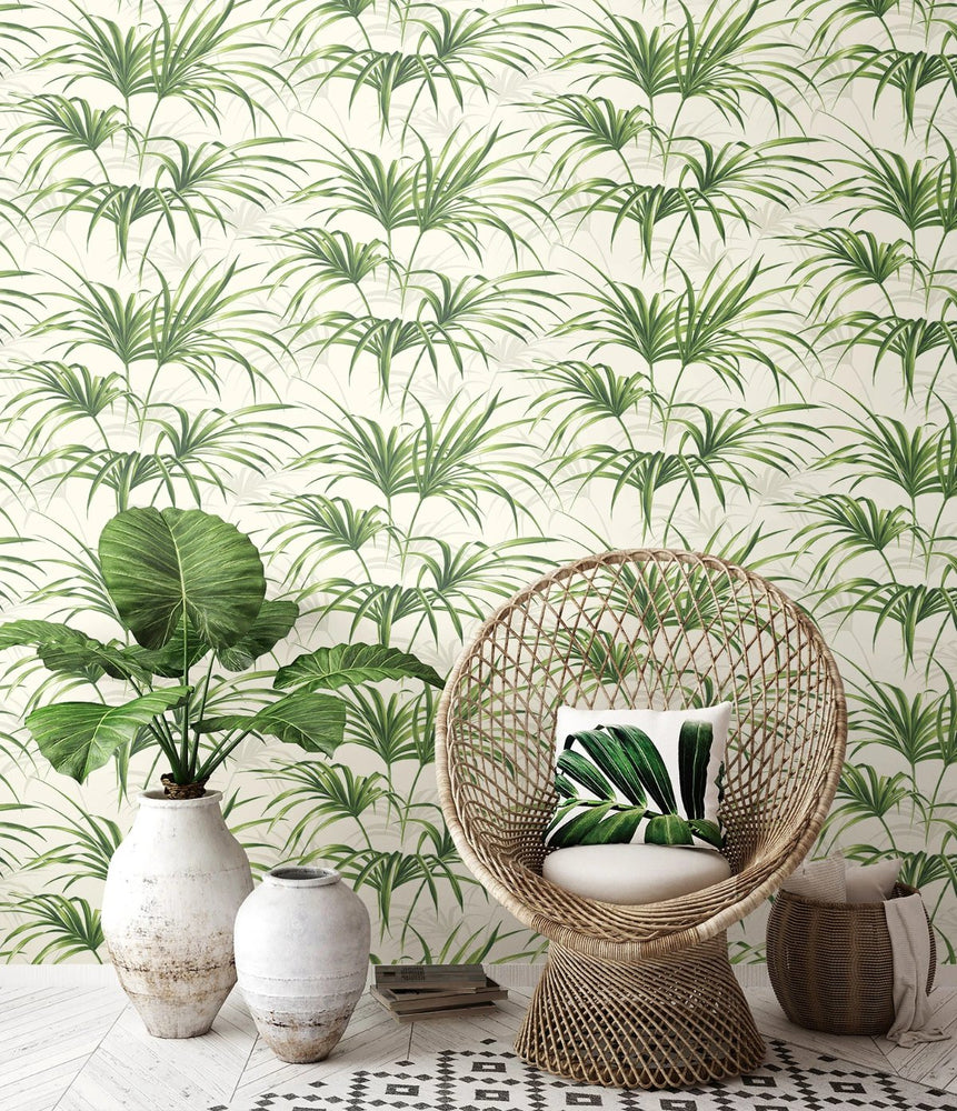 NW32504 tropical palm leaf peel and stick removable wallpaper chair by NextWall
