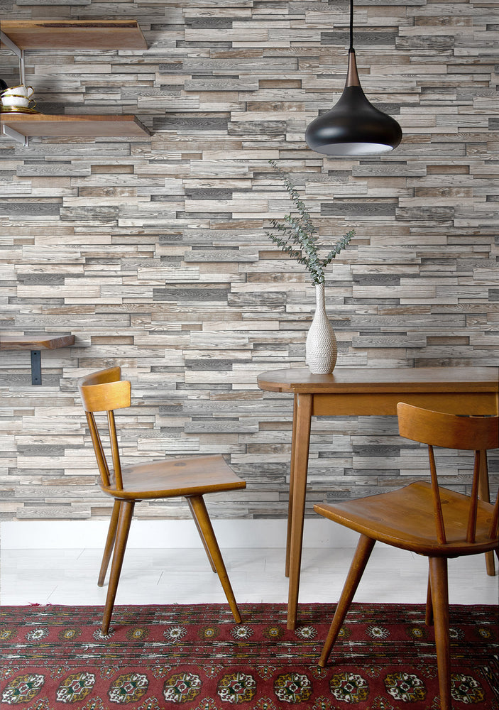 NW32600 wood peel and stick wallpaper dining room