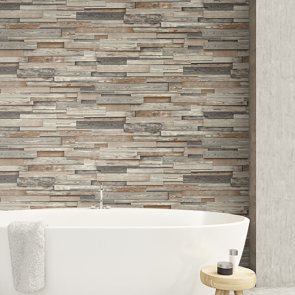 
                  
                    NW32601 peel and stick wood plank wallpaper bathroom
                  
                
