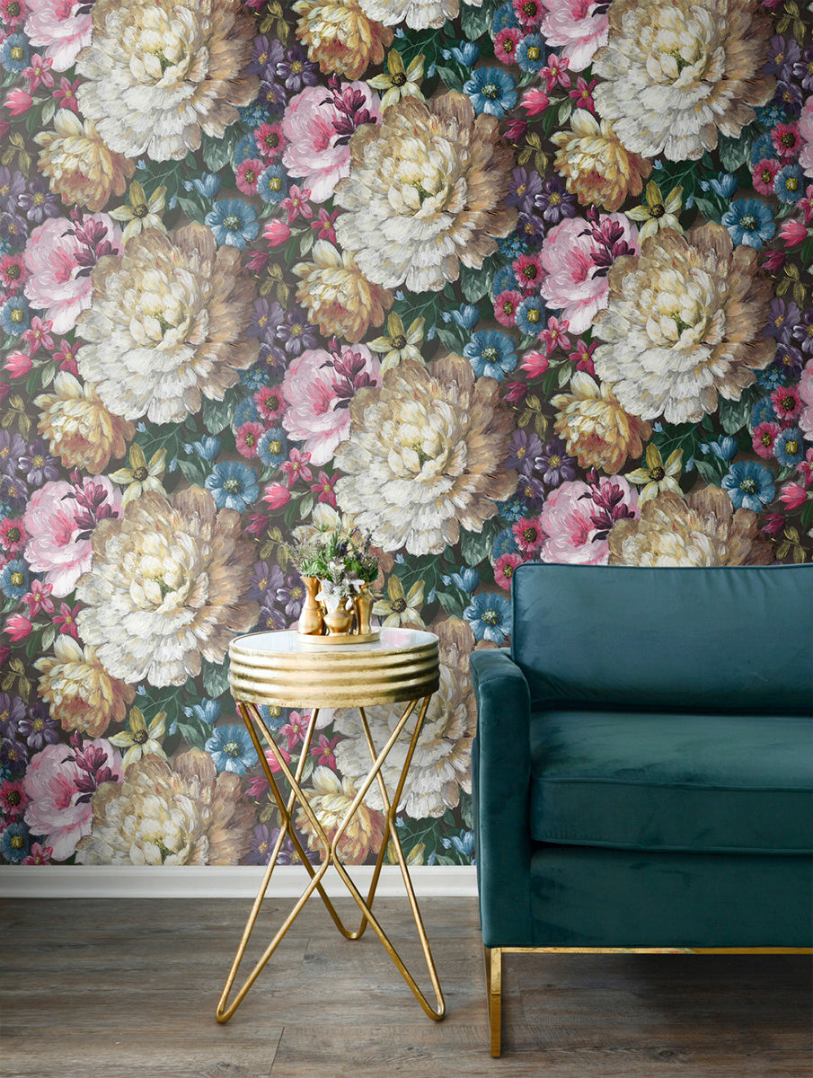 NW32700 blooming floral living room peel and stick removable wallpaper by NextWall