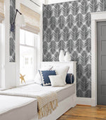 NW33000 bedroom black palm leaf peel and stick removable wallpaper by NextWall
