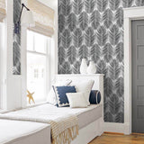 NW33000 bedroom black palm leaf peel and stick removable wallpaper by NextWall