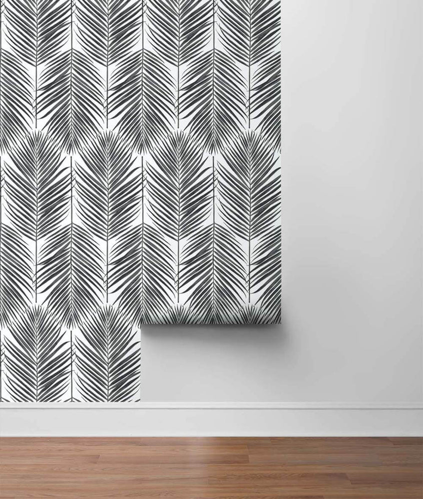 NW33000 black palm leaf peel and stick removable wallpaper roll by NextWall