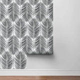 NW33000 black palm leaf peel and stick removable wallpaper roll by NextWall