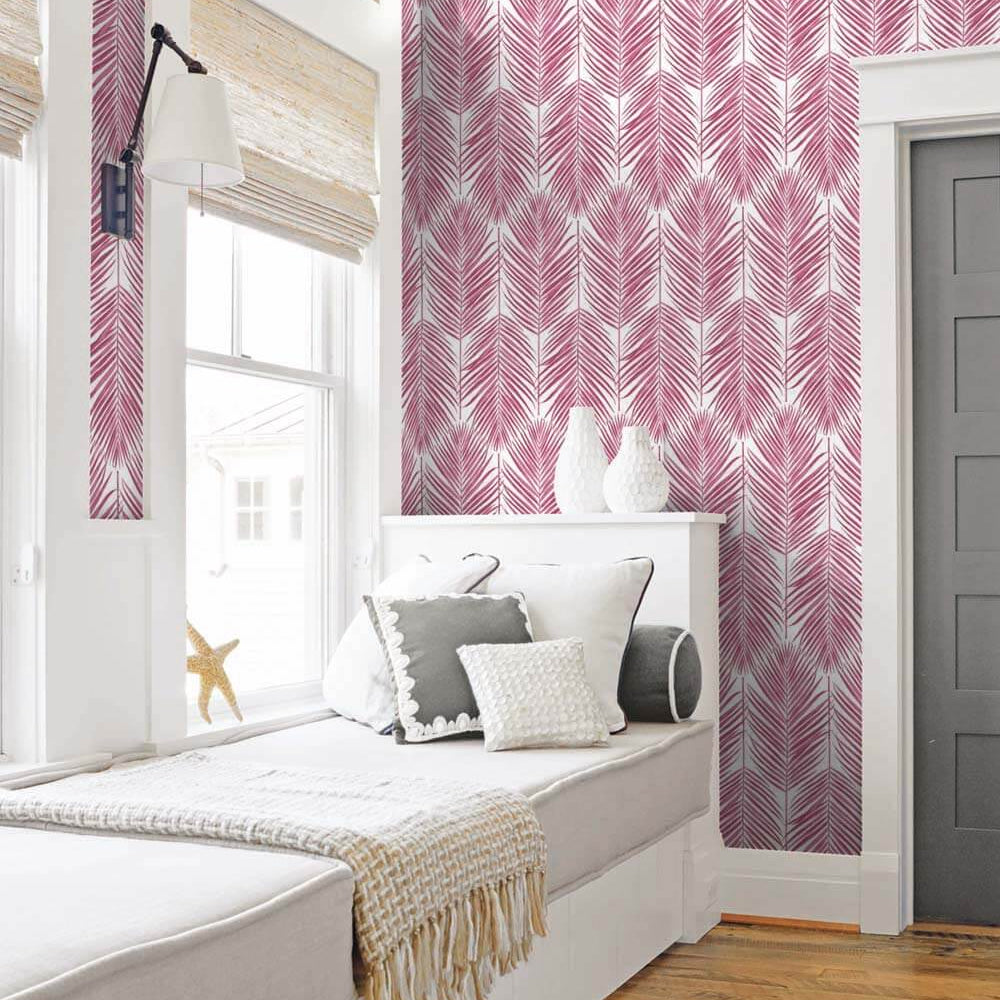 
                  
                    NW33001 bedroom cerise pink palm leaf peel and stick removable wallpaper by NextWall
                  
                