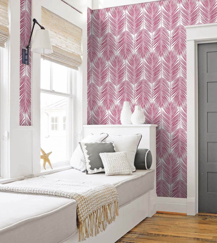 NW33001 bedroom cerise pink palm leaf peel and stick removable wallpaper by NextWall