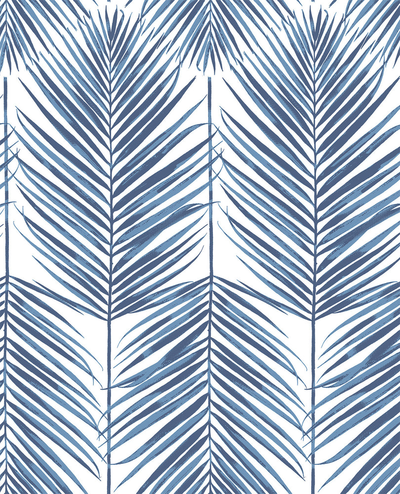 NW33002 coastal blue palm leaf peel and stick removable wallpaper by NextWall