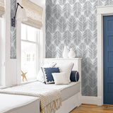 NW33008 bedroom daydream gray palm leaf peel and stick removable wallpaper by NextWall