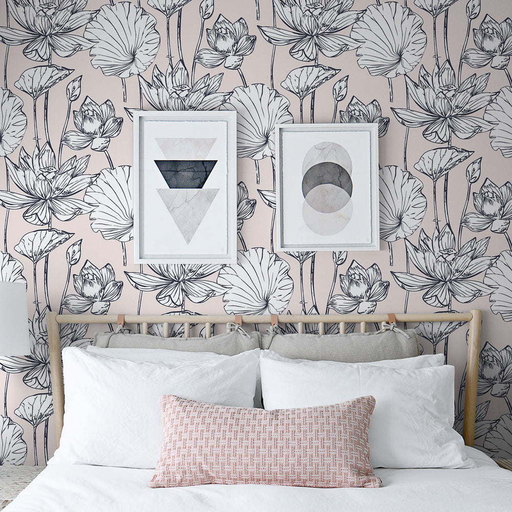 
                  
                    NextWall NW33101 pink lotus floral peel and stick wallpaper bedroom
                  
                