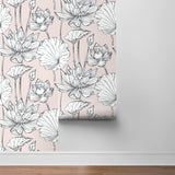 NextWall NW33101 pink lotus floral peel and stick wallpaper roll
