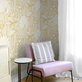 NW33105 metallic gold lotus flower peel and stick removable wallpaper chair from NextWall