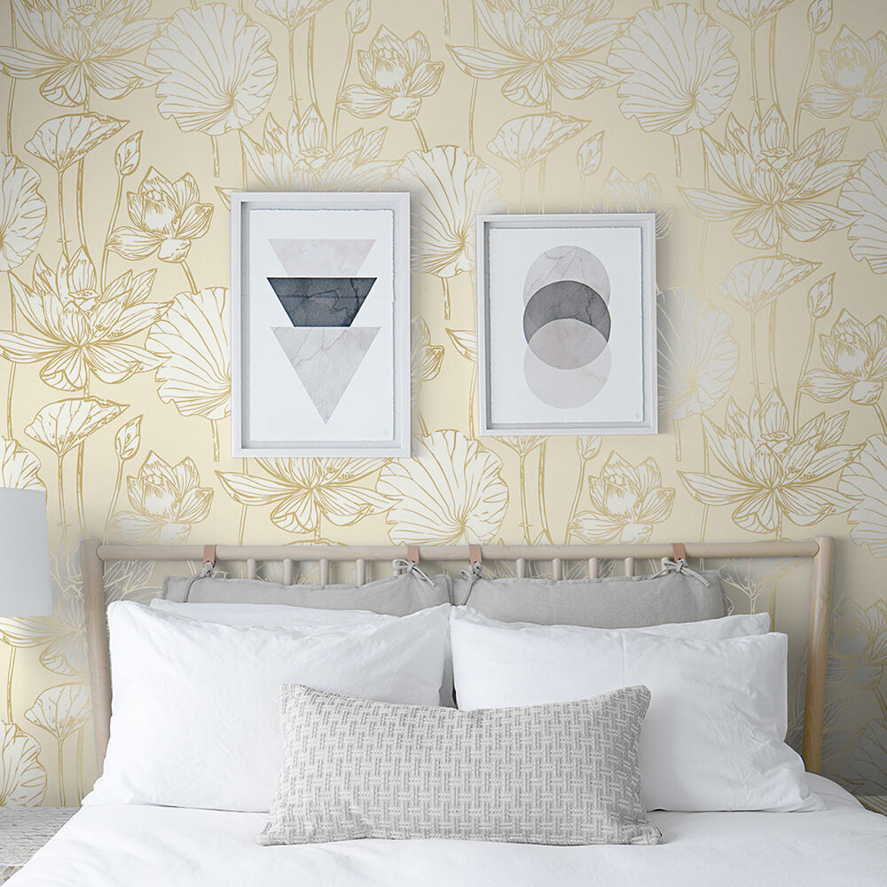 
                  
                    NW33105 metallic gold lotus flower peel and stick removable wallpaper bedroom from NextWall
                  
                