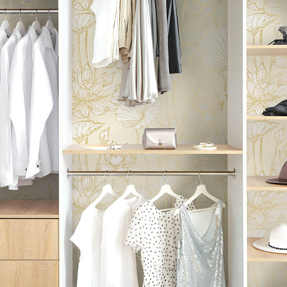 
                  
                    NW33105 metallic gold lotus flower peel and stick removable wallpaper closet from NextWall
                  
                