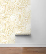 NW33105 metallic gold lotus flower peel and stick removable wallpaper wall from NextWall