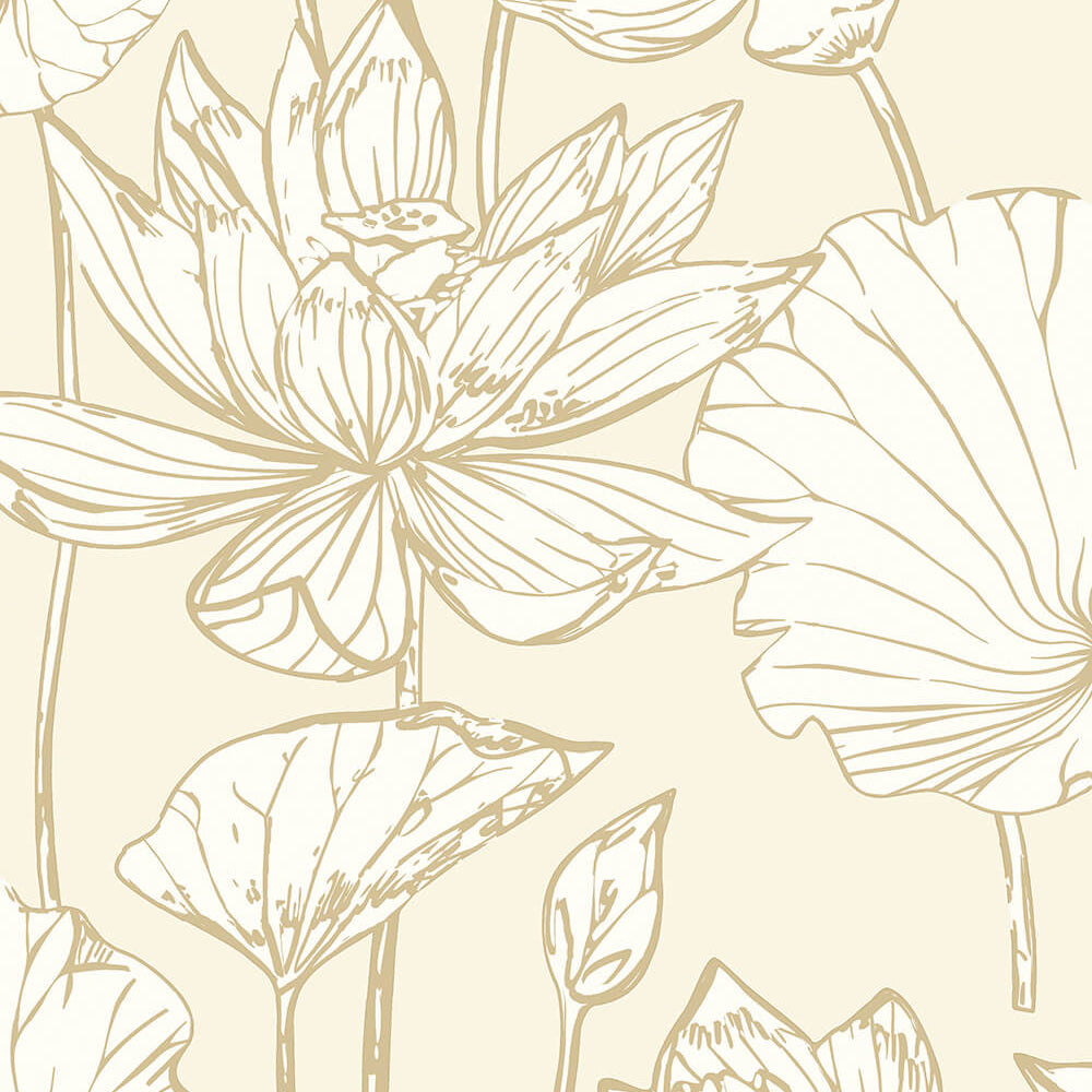 NW33105 metallic gold lotus flower peel and stick removable wallpaper from NextWall