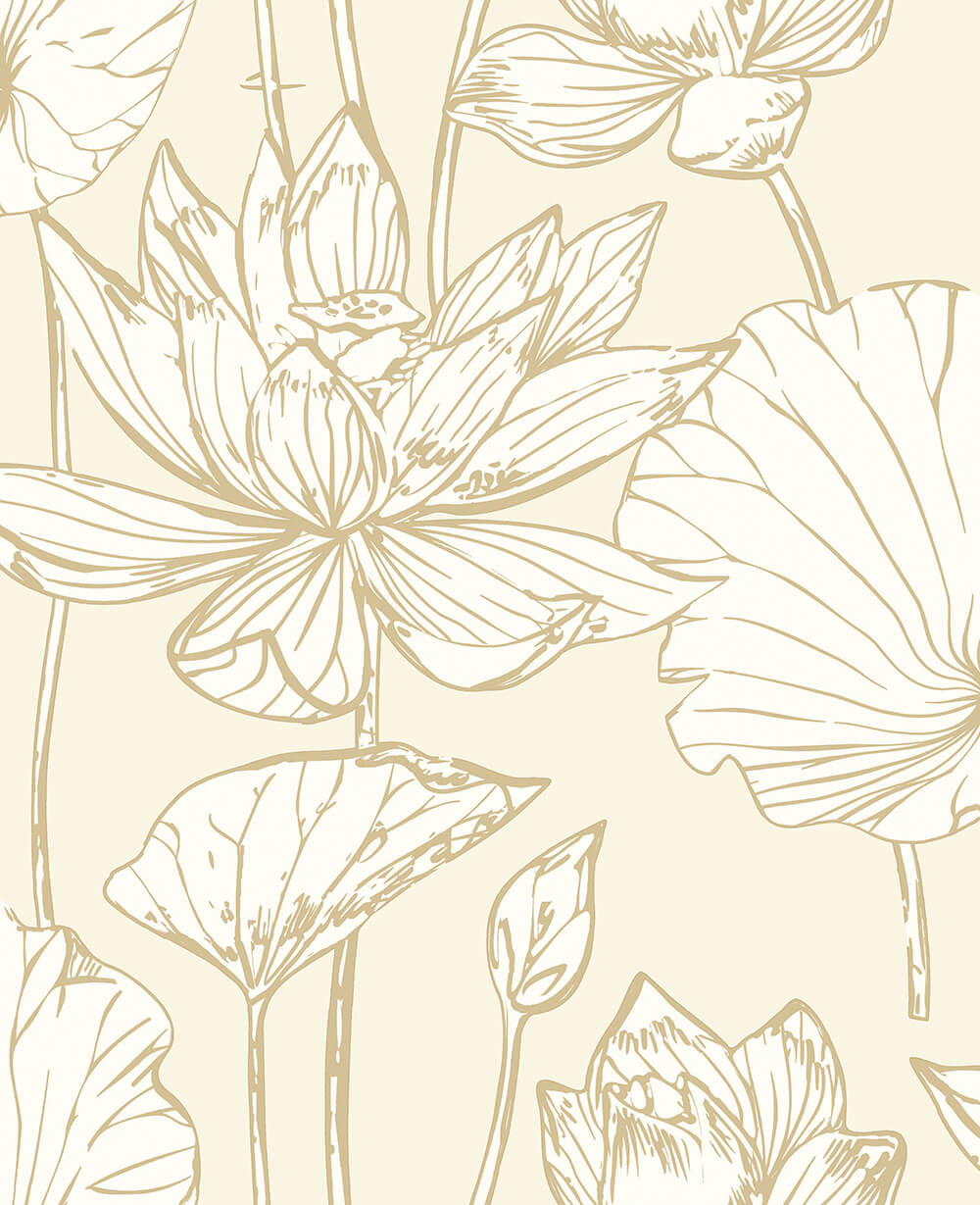 NW33105 metallic gold lotus flower peel and stick removable wallpaper from NextWall