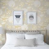 NW33118 metallic gold lotus flower peel and stick removable wallpaper bedroom from NextWall