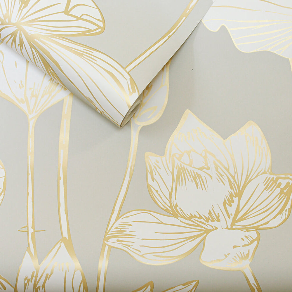 
                  
                    NW33118 metallic gold lotus flower peel and stick removable wallpaper roll from NextWall
                  
                