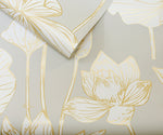 NW33118 metallic gold lotus flower peel and stick removable wallpaper roll from NextWall
