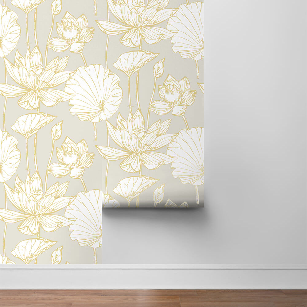 
                  
                    NW33118 metallic gold lotus flower peel and stick removable wallpaper wall from NextWall
                  
                