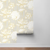 NW33118 metallic gold lotus flower peel and stick removable wallpaper wall from NextWall